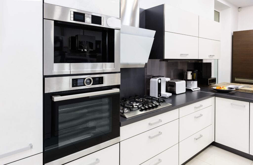Modern luxury hi-tek black and white kitchen interior, clean design
